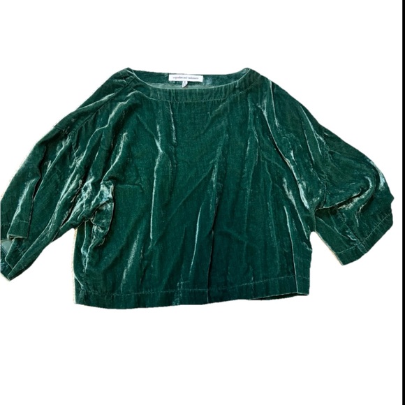 Cupcakes and cashmere green velvet bell sleeve crop top size small - Picture 2 of 7
